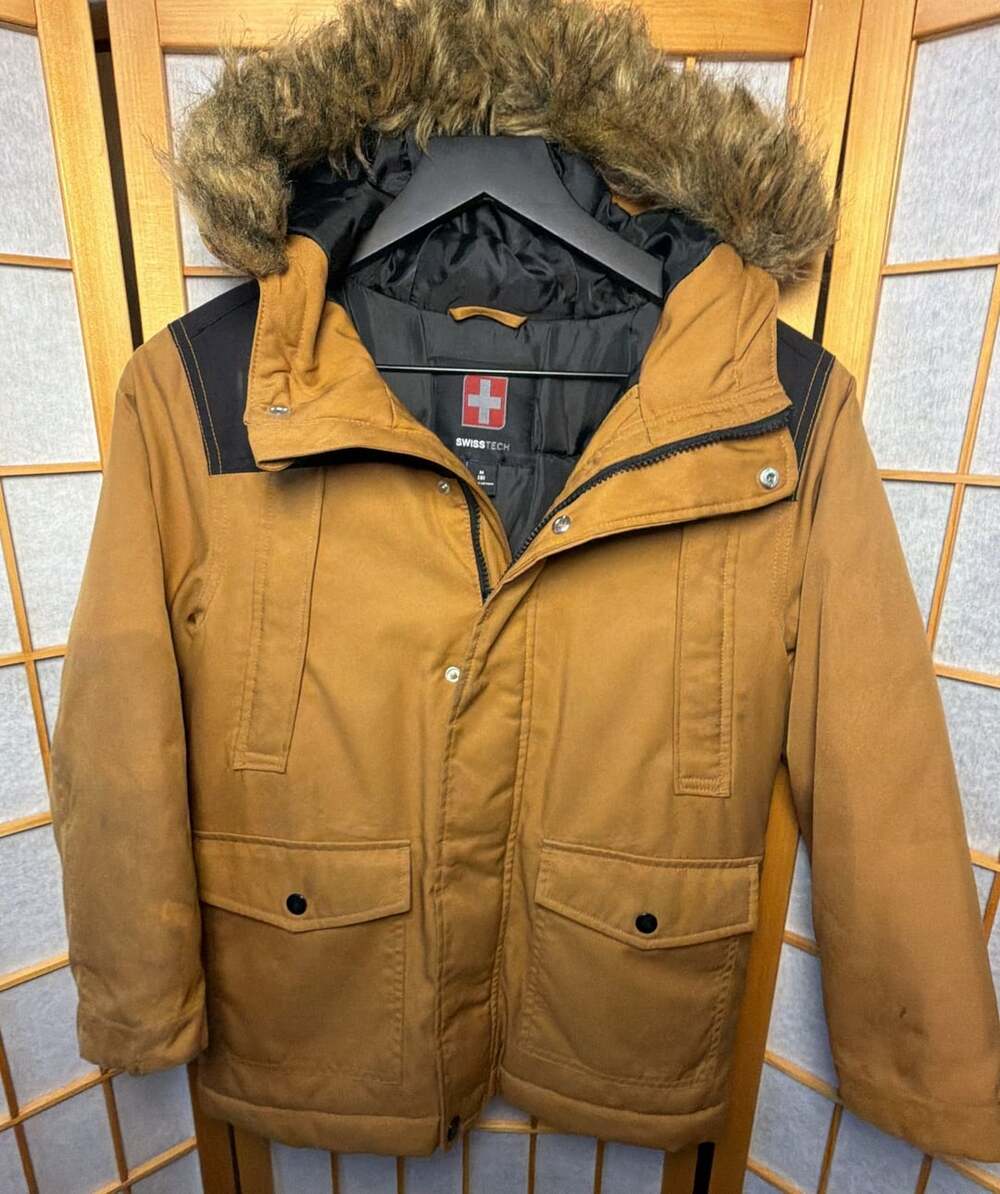 Swisstech Heavyweight Winter Jacket Size M 8 Brown Parka Faux Fur Hood